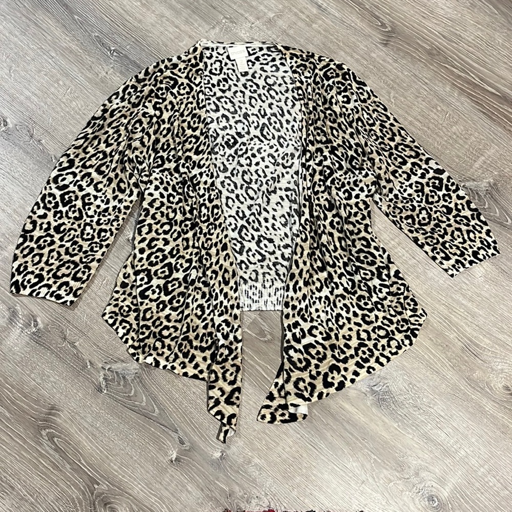 Chico’s Lightweight Animal Print Knit Cardigan Sweater Asymmetrical sz 2